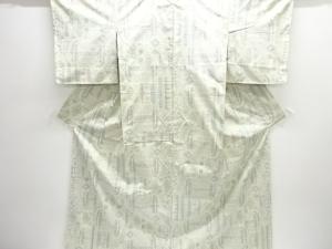 未使用品　更紗模様織り出し本場白大島紬着物(5マルキ)